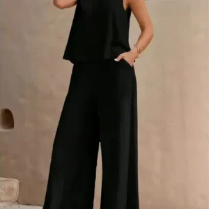 Women's Two-Piece Sleeveless Wide-Leg Pants Set
