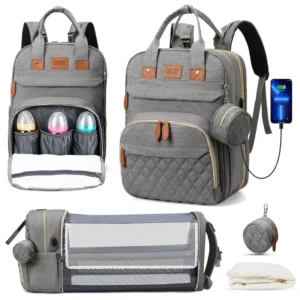 3 In 1 Foldable USB Charge Diaper Bag Backpack